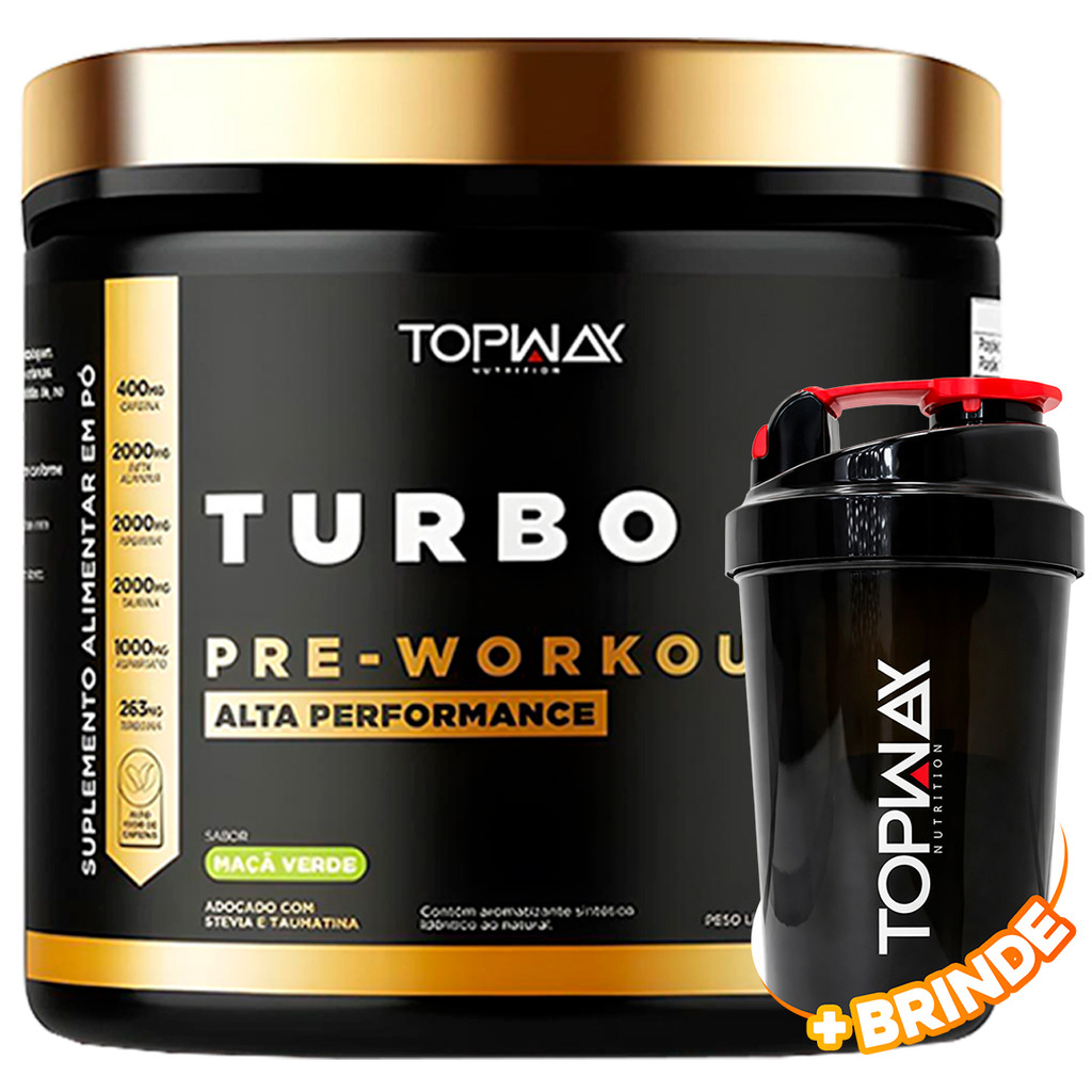 Topway Suplemento Pré Treino Workout Turbo Alta Performance 300g Sabor Maça Verde + Coqueteleira