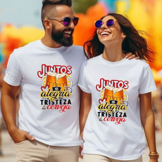 Kit de 2 Camisetas Casal Estampadas Carnaval Estilosas 100% Algodão Muito Confortavel