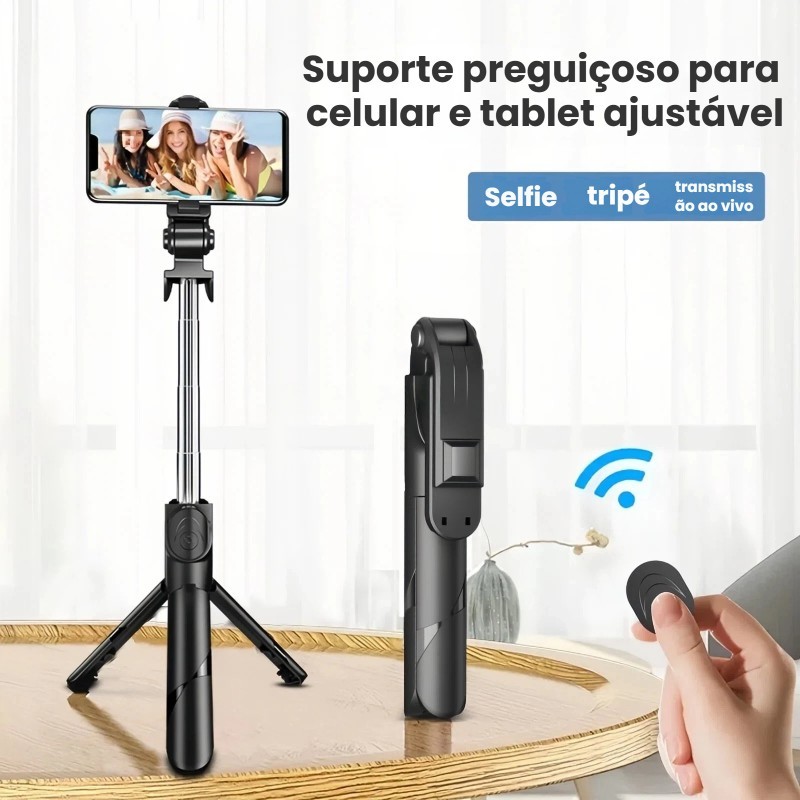 Bastão de Selfie Retrátil com Tripé – Luz LED e Controle Bluetooth para Celular