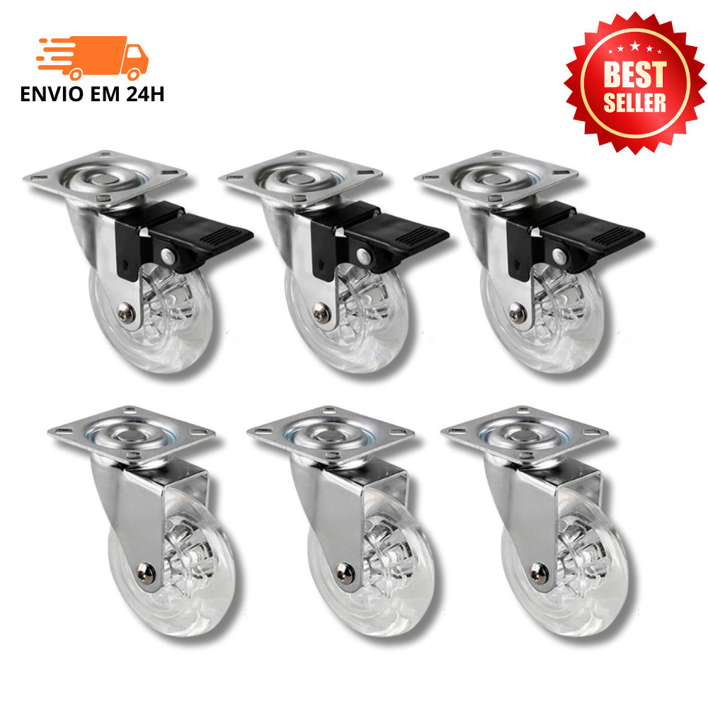 Kit 6 Rodinhas 50mm 300kg Silicone Gel 3 Com / 3 Sem Trava em Oferta na Shopee