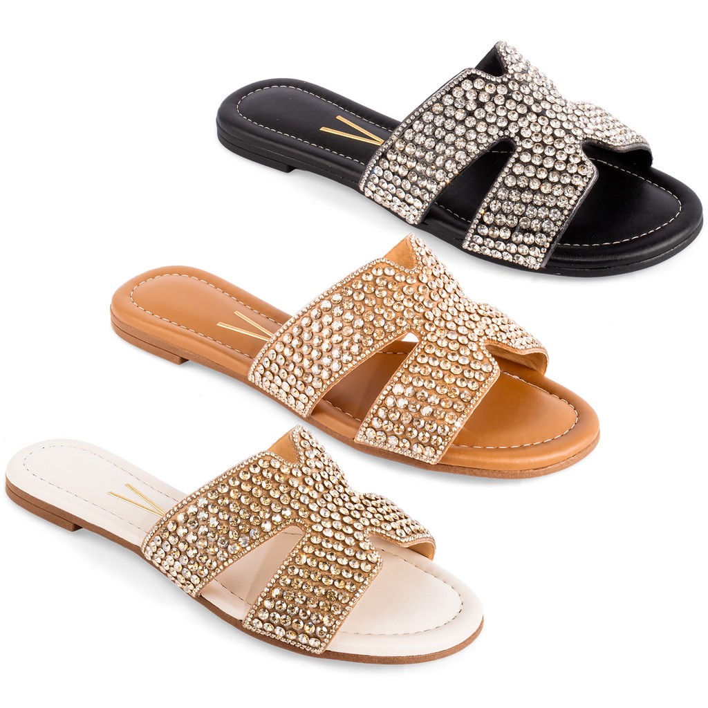 Sandália Vizzano Rasteira H Trilho Strass Pedraria Original