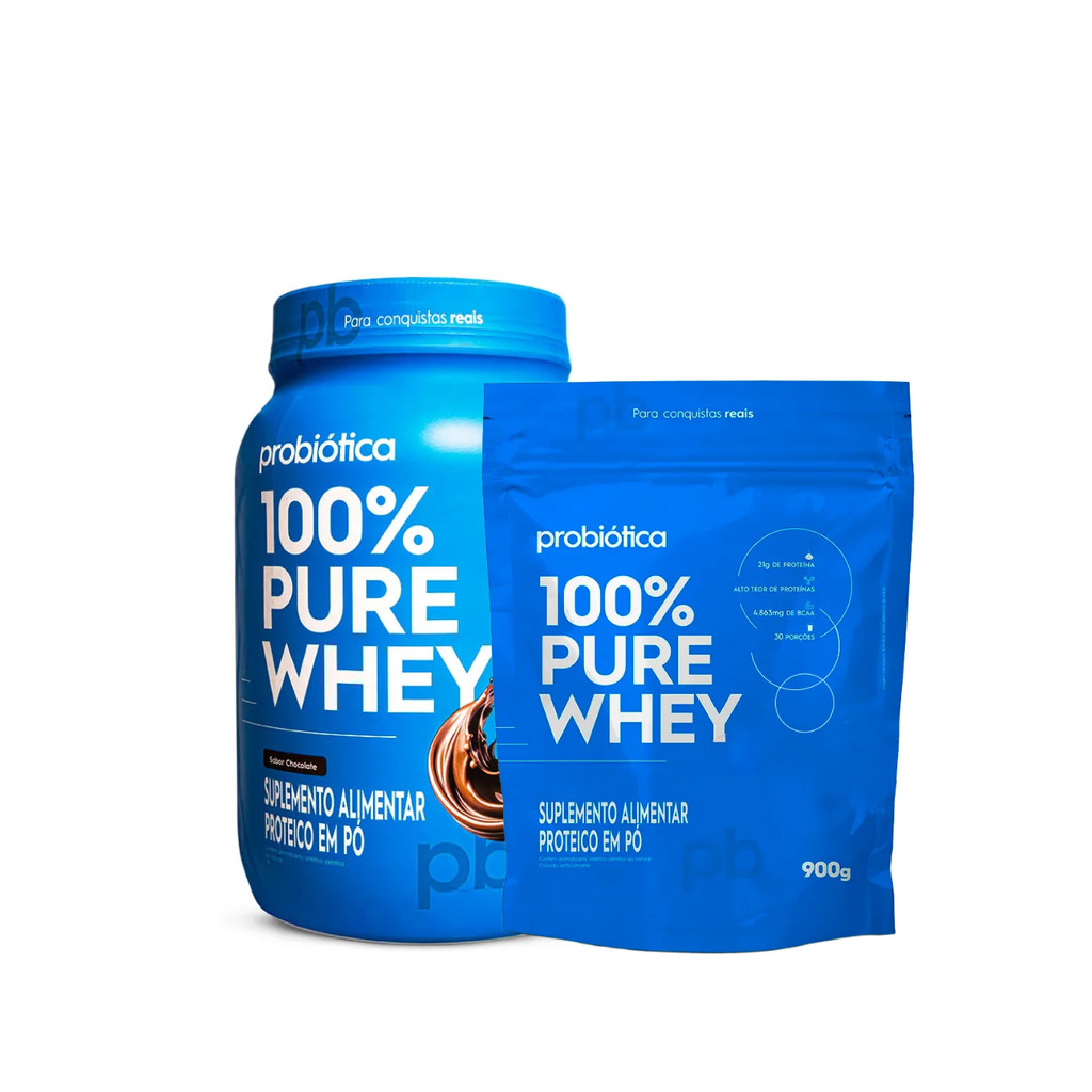 Whey Protein 100% Concentrado 900g Pote ou Refil Probiotica em Oferta na Shopee