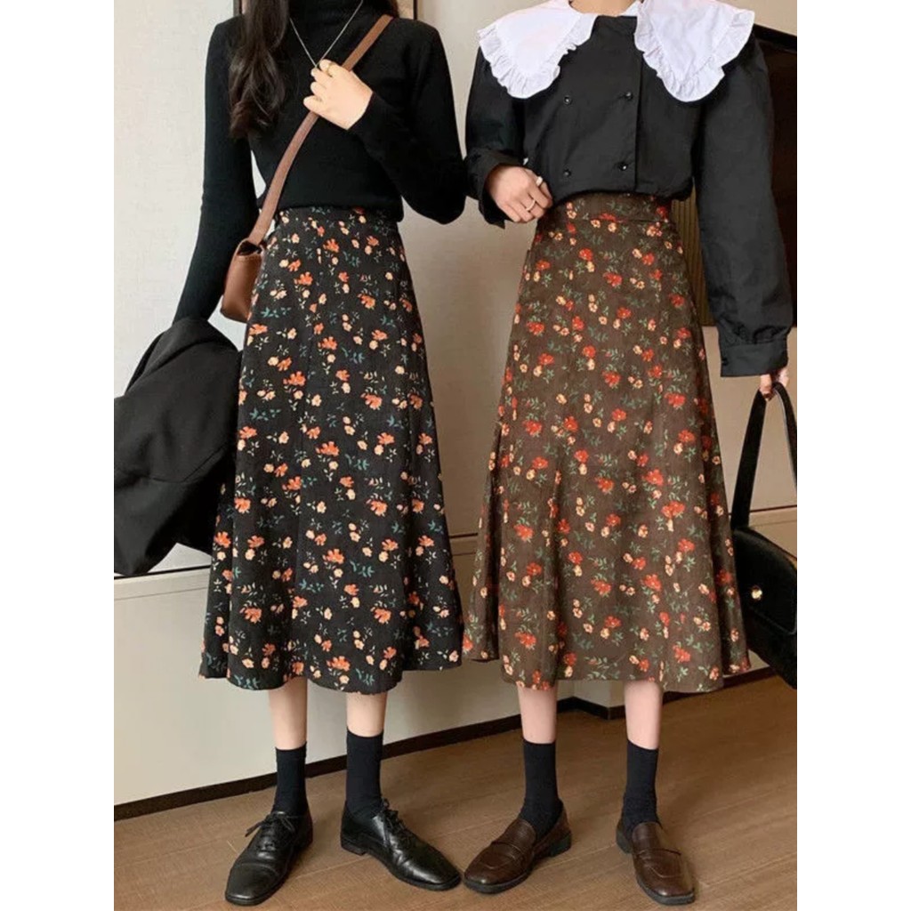 Saia de veludo Floral feminina outono inverno pequena saia capa Hip saia mais magro olhar cintura alta a linha saia de c