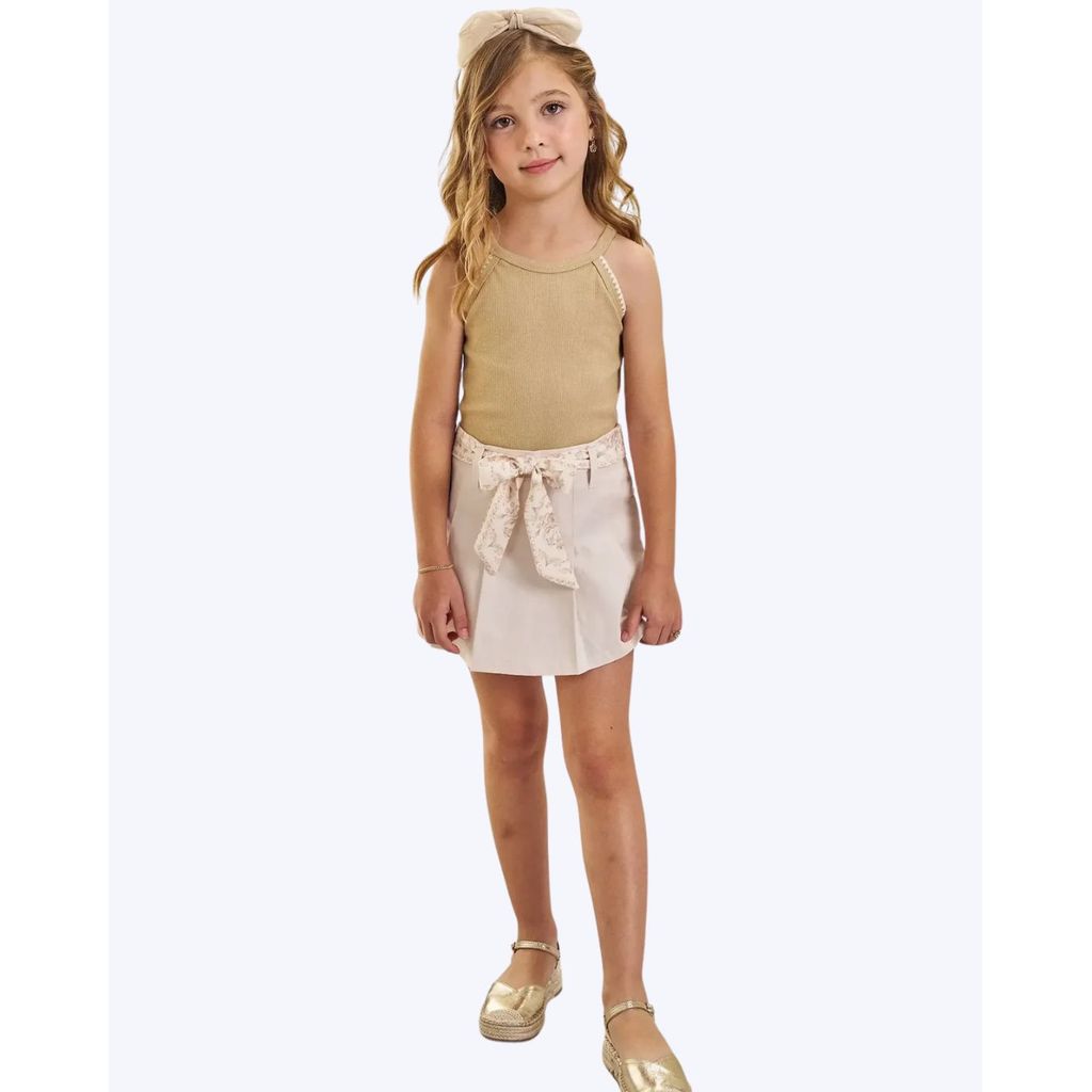 Conjunto Blusa Regata em Canelado e Shorts-Saia em Sarja com Elastano Infantil Feminino Infanti 84861