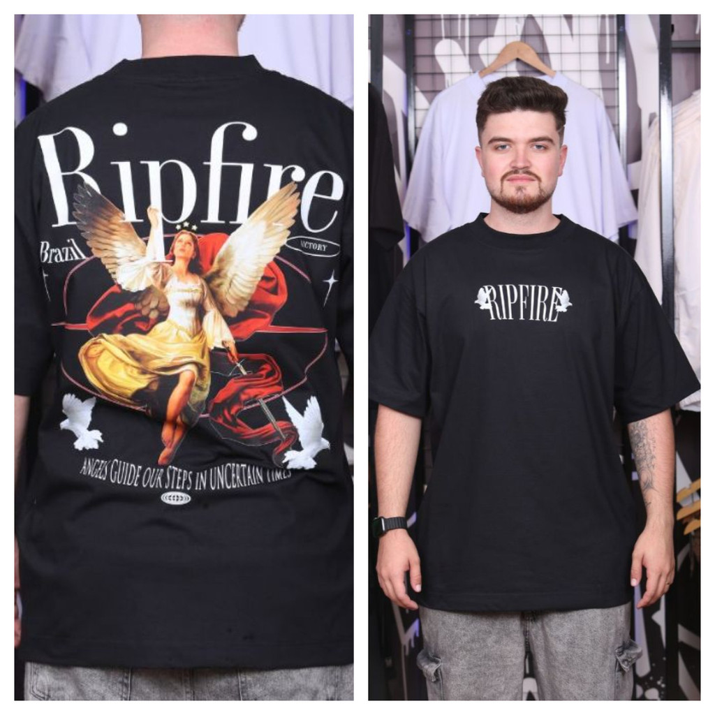 [Camiseta Premium em Algodão Puro]CC Ripfire Camiseta Oversized Victory Streetwear Masculina Anjo Academia Gola Alta