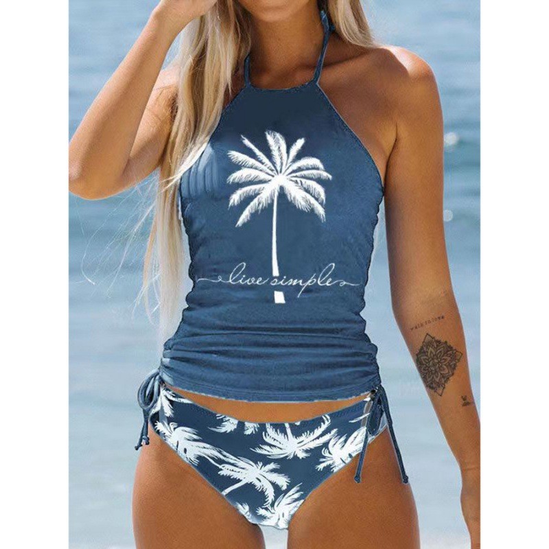 Maiô Feminino Sexy Estampado Alças Divididas Biquíni Tamanho Grande Conservador Barriga Skinny Praia