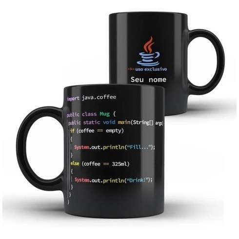 Caneca Preta Programador (a) Java Com Seu Nome Personalizado  Pascoa