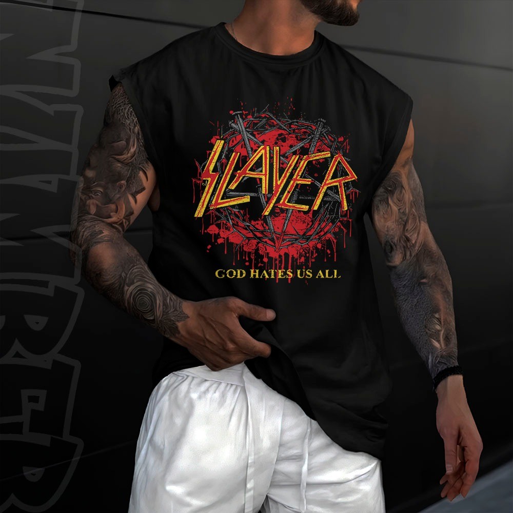 Camiseta regata machao oversized masculino slayer god hates us all rock em algodao unissex Longline