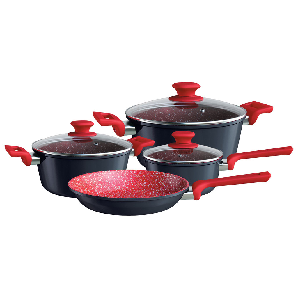 Imagem Jogo de Panelas Color Stone Titânio 4 Peças Antiaderentes Premium com Tampas de Vidro