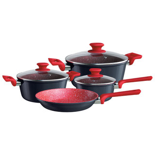 Jogo de Panelas Color Stone Titânio 4 Peças Antiaderentes Premium com Tampas de Vidro