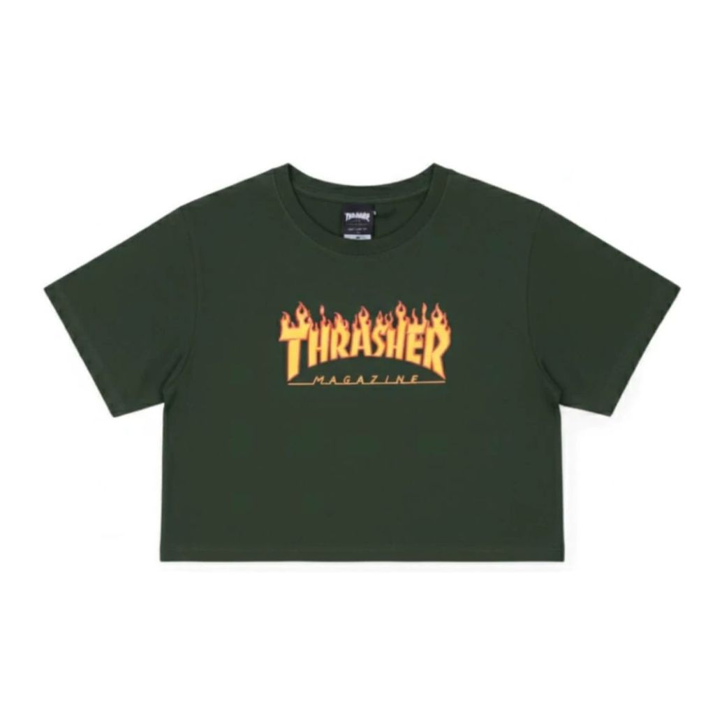Camiseta Thrasher Flame Logo Crop Feminina  Streetwear
