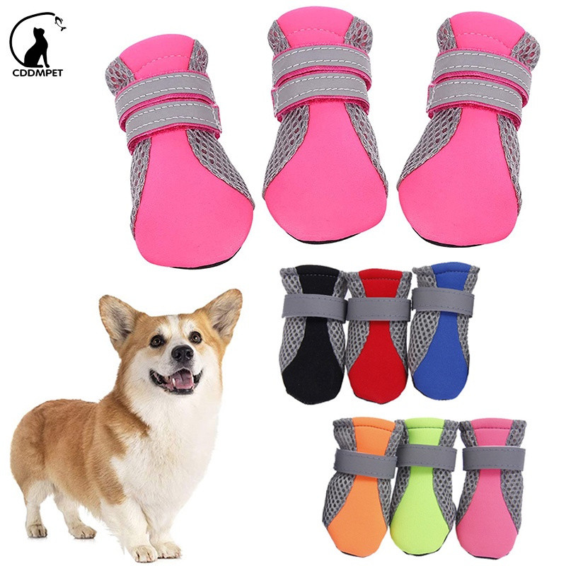 4pcs Respirável Antiderrapante Pet Cachorro Sapatos Protecção De Patas Para Cães Botas De Chuva