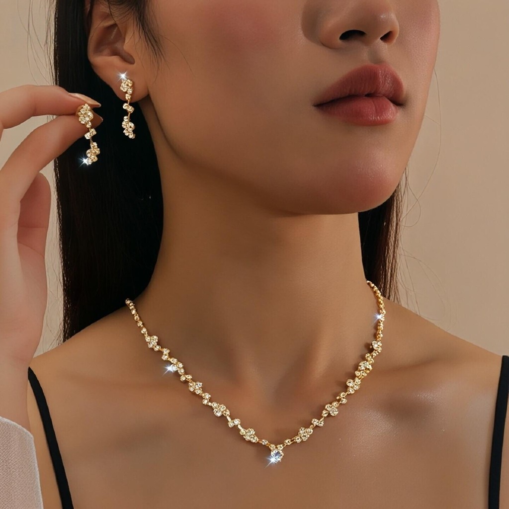 Conjunto de colar e brincos de liga feminina, elegante, luxuoso, moda de alta qualidade, para casamentos e presentes em Oferta na Shopee