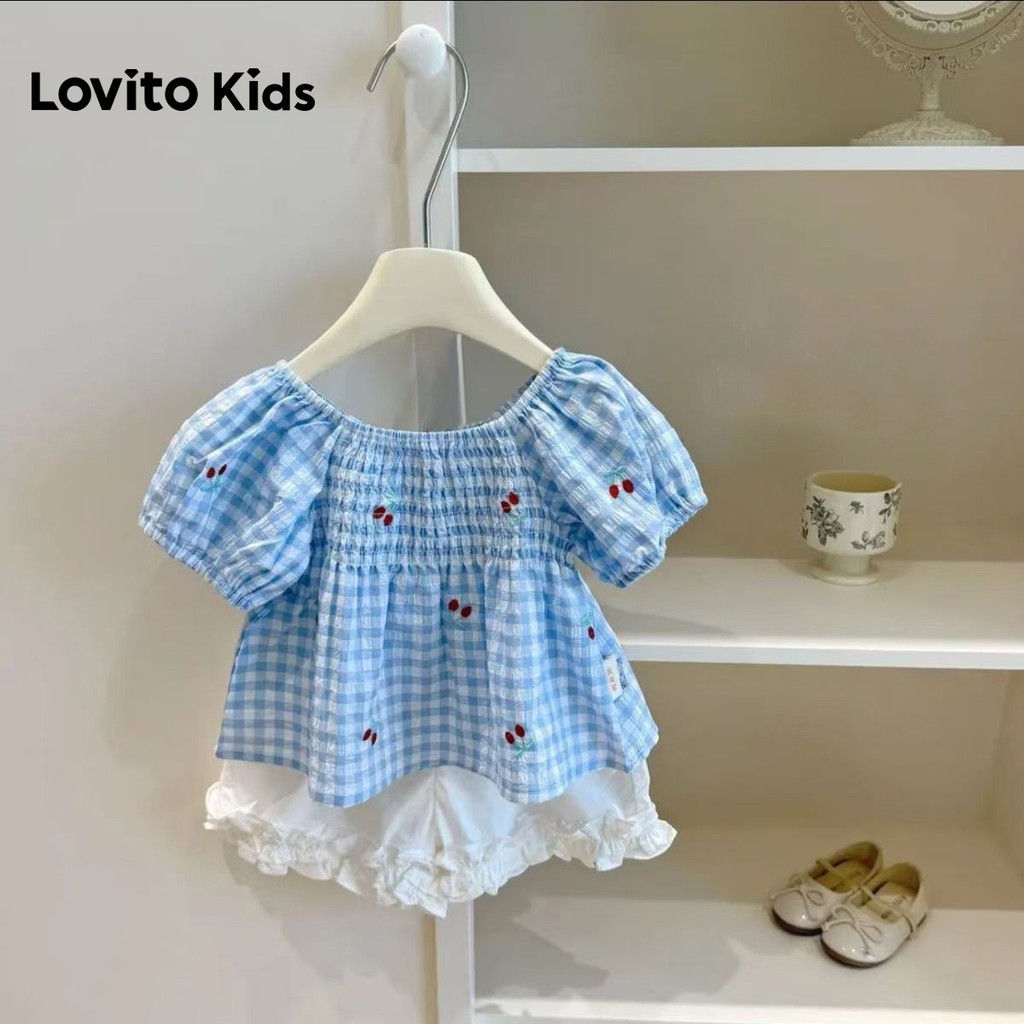 Lovito Kids Conjuntos de Shorts Fofos para Primavera/verão Shorts Azuis para Meninas LNL132093 em Oferta na Shopee