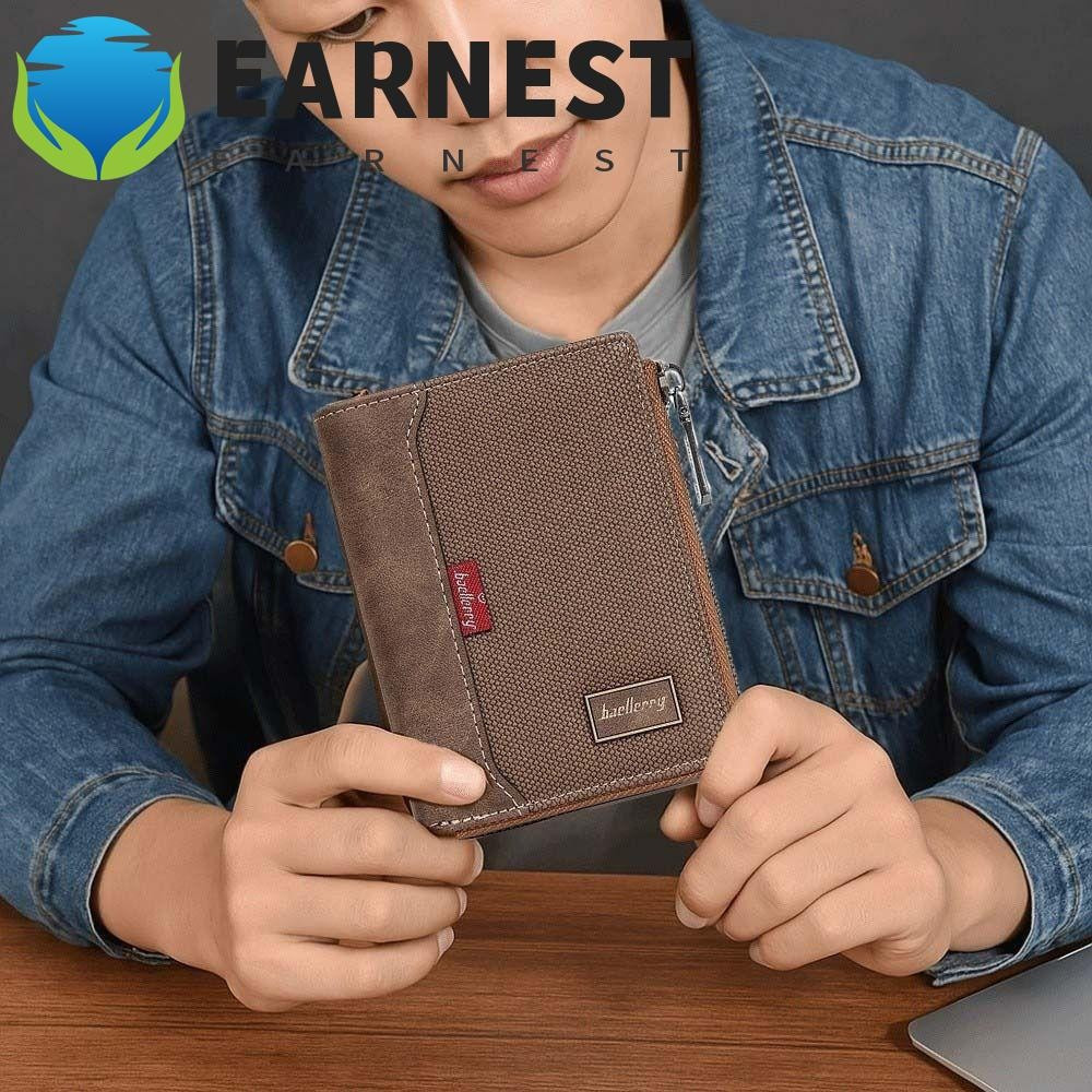 Carteira Masculina EARNEST , Bolsa Para Cartão Curto Multifuncional Com Fecho De Zíper , Porta De Crédito Em Couro PU