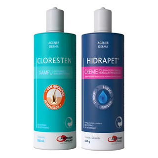 Cloresten Shampoo 500ml + Hidrapet Creme Cães Gatos 500ml envio imediato em Oferta na Shopee