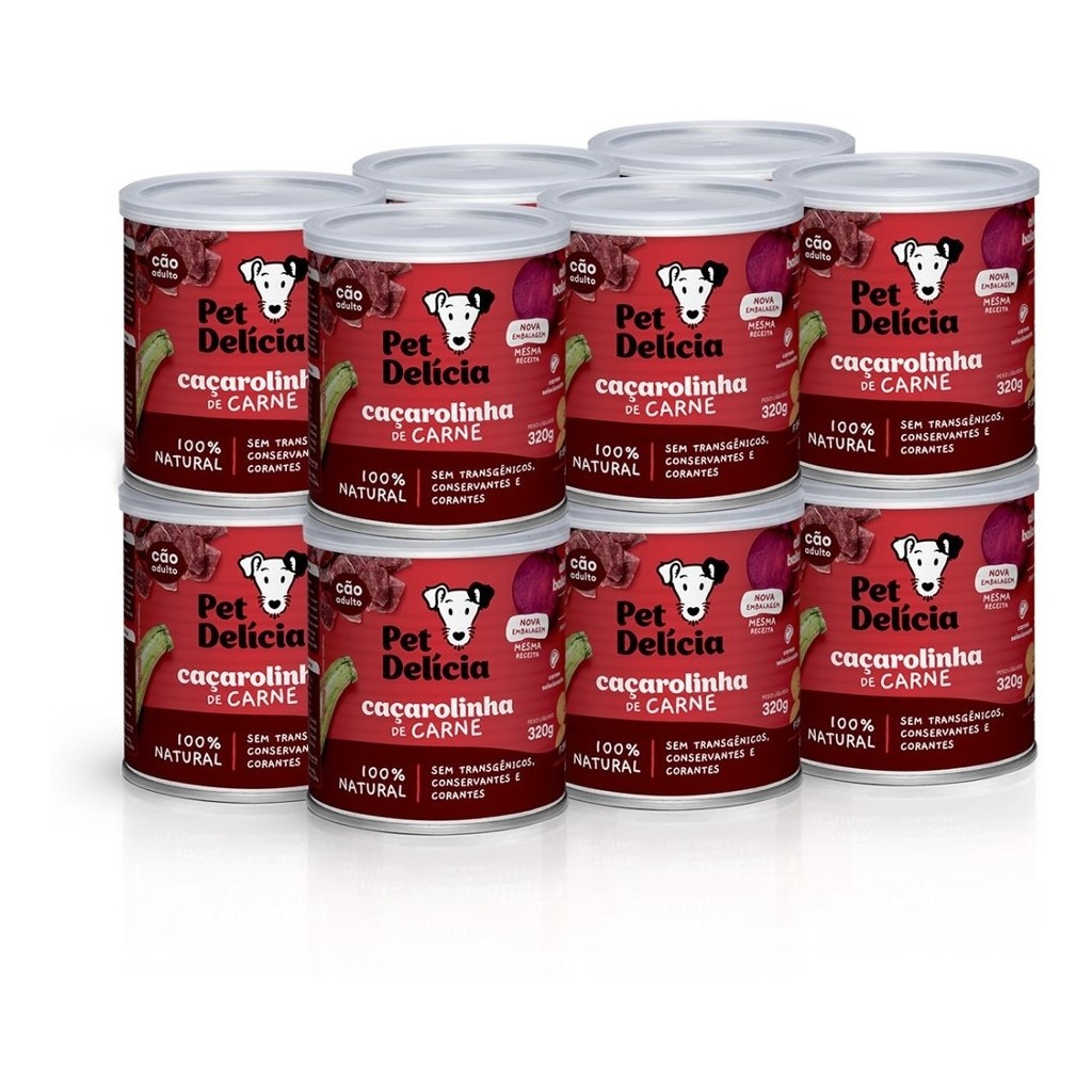KIT12 ALIMENTO ÚMIDO PET DELÍCIA CAÇAROLINHA CARNE 320G CÃES