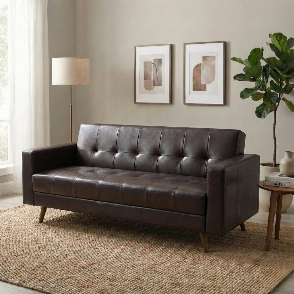 Sofá 3 Lugares Corino Escritório e Recepção Vitrola Marrom Marrom