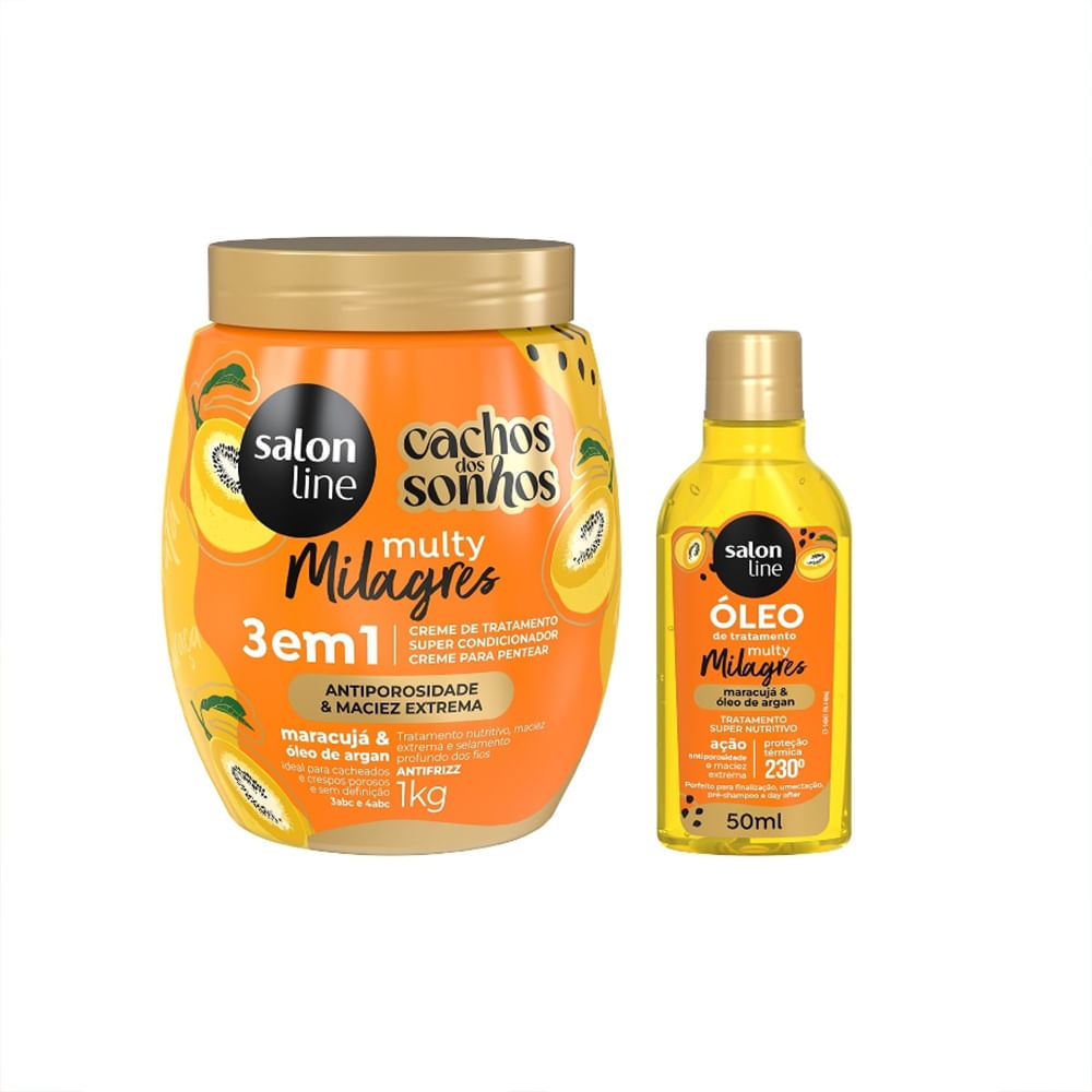 Kit Salon Line Multy Milagres Creme de Tratamento 3 em 1 + Óleo Reparador Maracujá