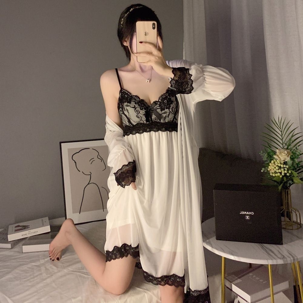 Com almofada no peito puro desejo estilo primavera verão feminino malha estilingue pijamas camisola conjunto de duas peç