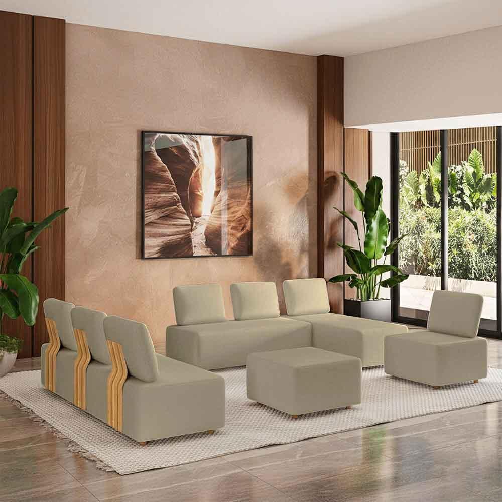 Imagem Sofá Liphis Sala de Estar Modulado Moderno Pés de Madeira Bouclê Bege G45 - Gran Belo