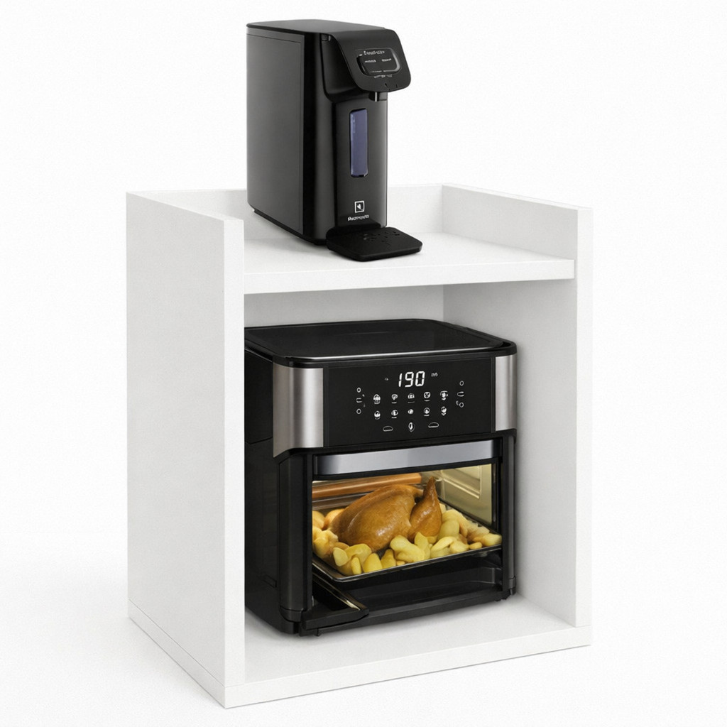 Suporte Airfryer Forno Forninho Cafeteira Tostex Bebedouro MDF 15mm Branco Nicho Compacto Organizador Cozinha Prateleira