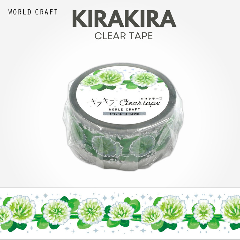 WORLD CRAFT KIRAKIRA Clear Tape - Rainbow Aurora Foil, White Clover KCT20-016