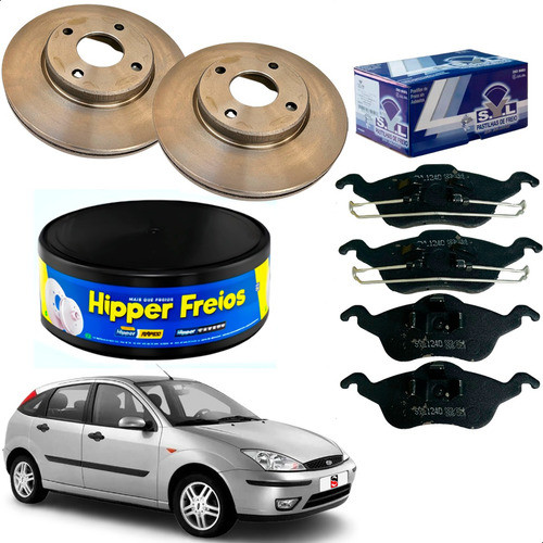 2 Disco Freio + 4 Pastilhas Ford Focus 1.6 8v 2000 Ate 2008.