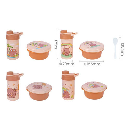 Kit Alimentação Infantil Capivara Marmita Garrafa Lancheira Marrom-claro