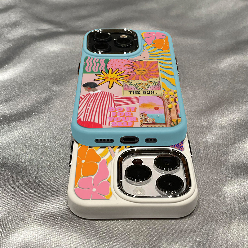 Capinha silicone Fosco Anti-impacto arte solar de verão IPhone 17 air 13 12 11 14 15 16 Pro MAX XR XS Caso em Oferta na Shopee