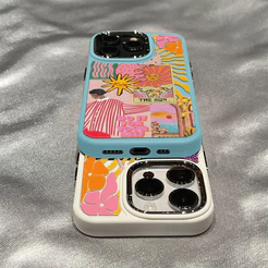 Capinha silicone Fosco Anti-impacto arte solar de verão IPhone 18 17 air 13 12 11 14 15 16 Pro MAX XR XS Caso