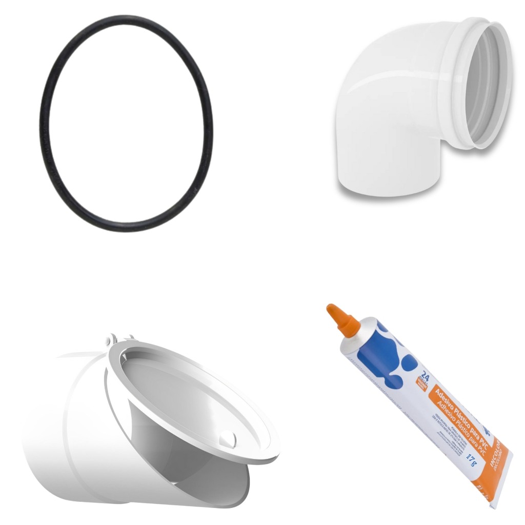 Kit Válvula de Retenção 100mm com Joelho 90 PVC Anel de Vedação DN100 e Adesivo Bisnaga 17g Bloqueador de Cheiro Obra
