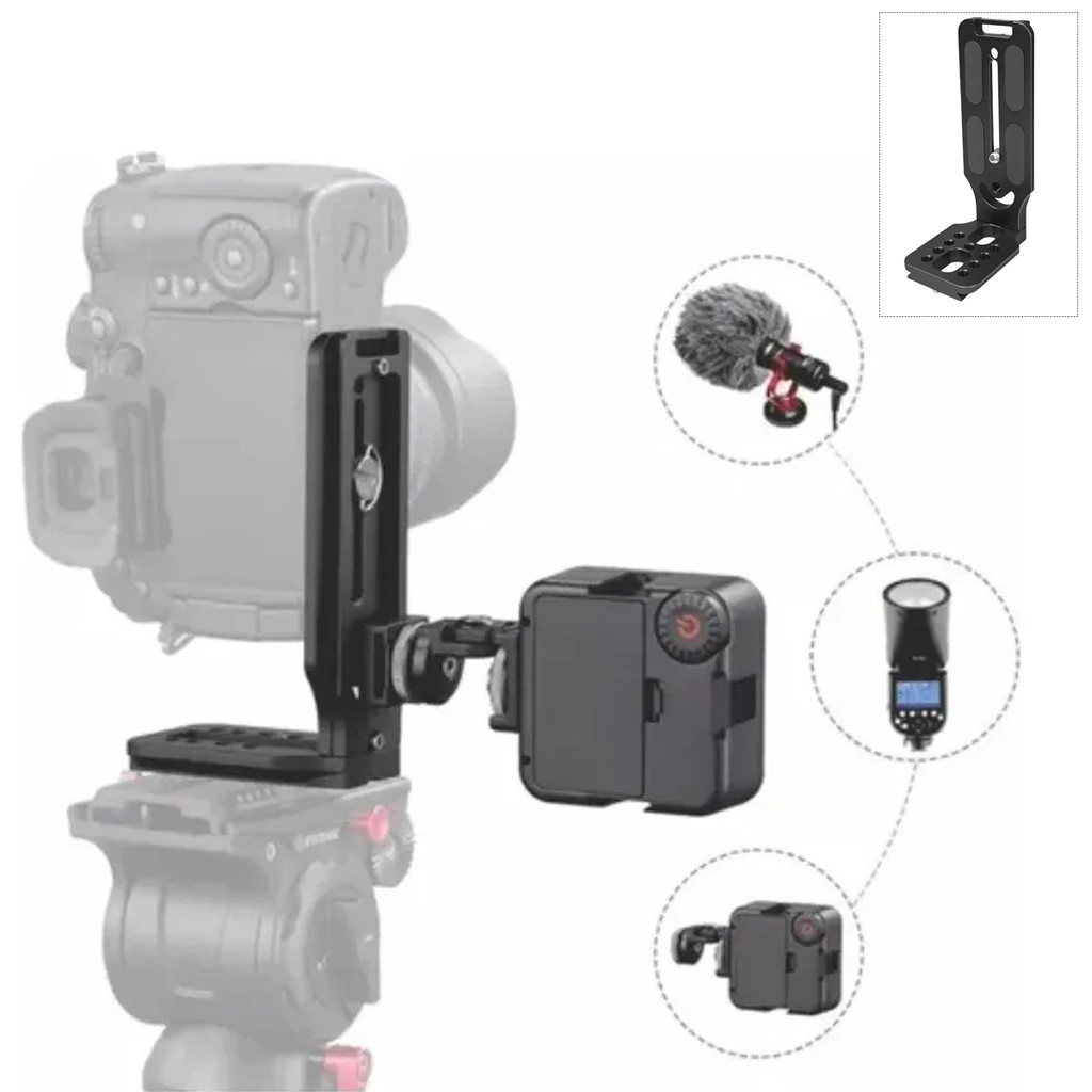 Plate Tripé Gimbal Câmera Na Vertical L Suporte Aluminio Compatível com Câmeras e Cabeças Tripé preto