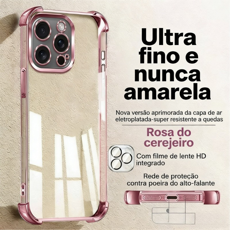 NUNCA Fica Amarela Capa Capinha Para iPhone 16 15 14 Plus 13 12 11 Pro Max 2 Em 1 Silicone Anti-Impacto Normal 4 Cantos