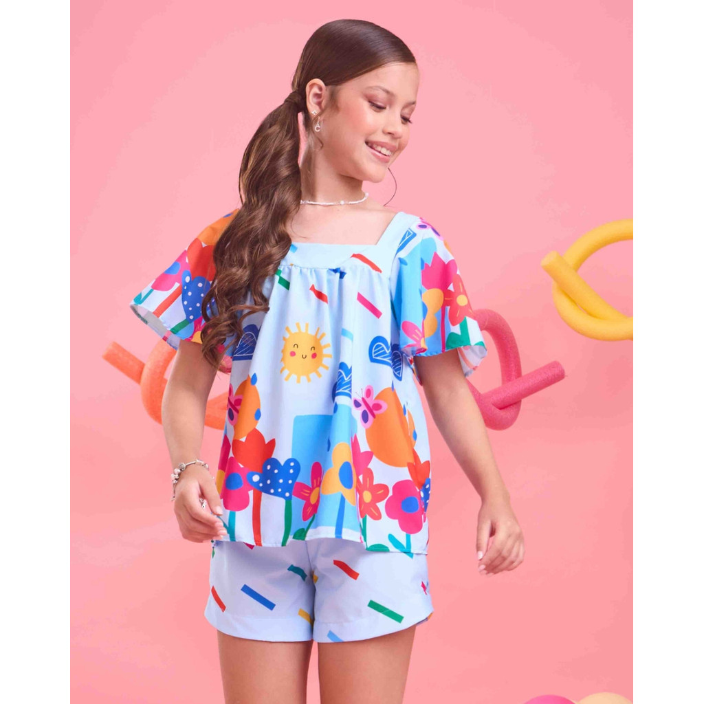 Combinadinho Bianca Flores Estampado Infantil Juvenil, Roupa Menina tam., 4, 6, 8, 10, 12, 14