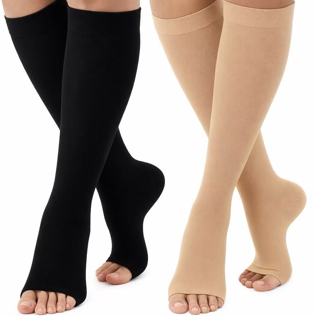 Kit Meias De Compressão Médica Para Pós-cirurgia E Varizes - Cano Alto, Ponta Aberta, Melhora A Circulação em Oferta na Shopee