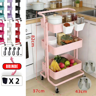 Carrinho de armazenamento multifuncional com cestos de metal de 3 camadas e estrutura metálica. em Oferta na Shopee