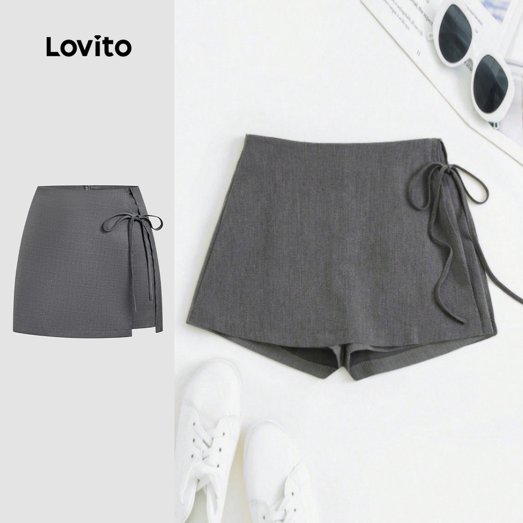 Lovito Shorts Casuais Assimétricos Primavera/verão Cinza para Mulheres LK2AD465 em Oferta na Shopee