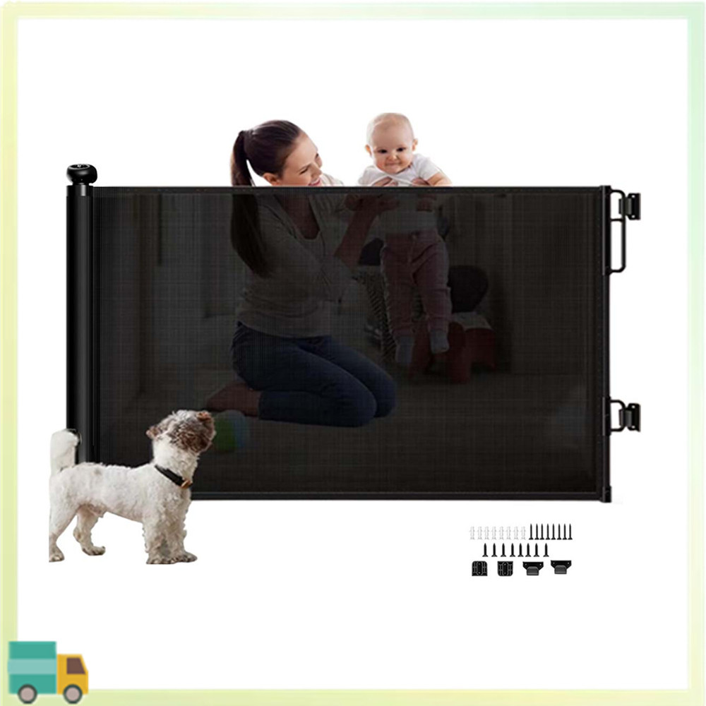 Porta retrátil do bebê preto diamante-livre escada cerca multifuncional rede protetora isolamento interno 1.5m