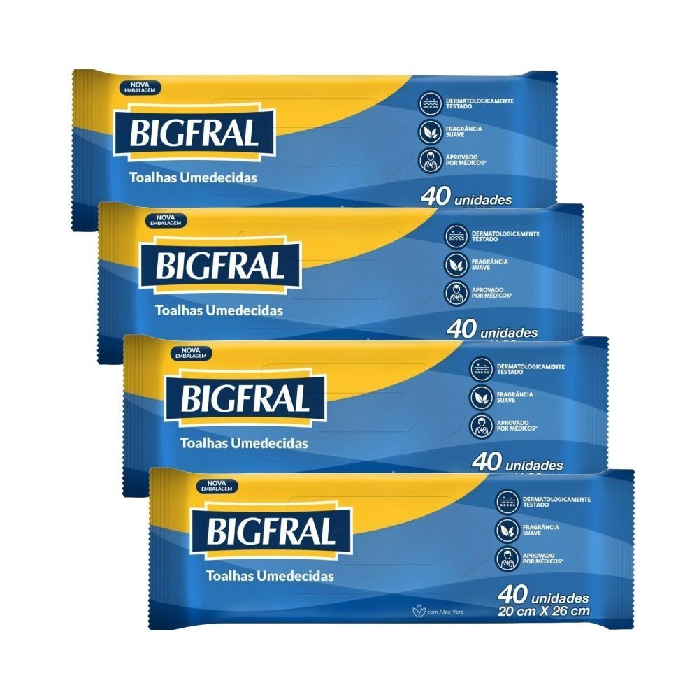 Kit 4 Pacotes - Toalhas Umedecidas Geriátricas PREMIUM Bigfral - 40 Folhas - -Suavidade Excepcional