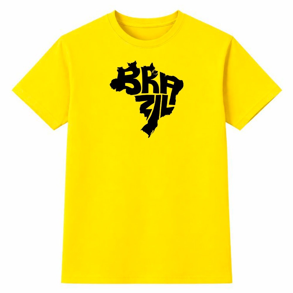 Camiseta Masculina 100% Algodão Camisa Brasil Mapa Geo Minimalista Futebol Copa do Mundo