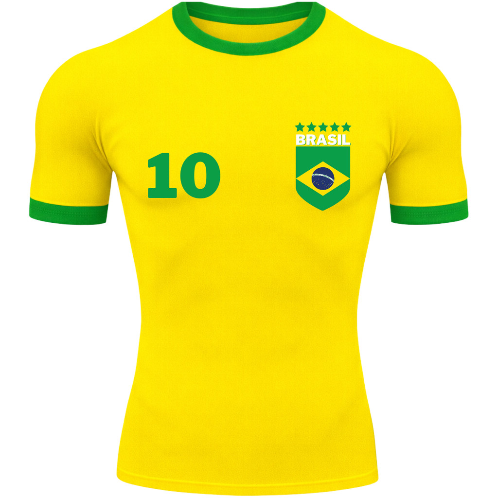 Camiseta Manga Curta Brasil Personalize Com Seu Nome E Número
