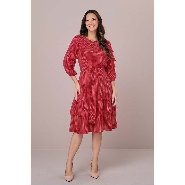 Vestido poá vermelho no Crepe com Babados - Tata Martello