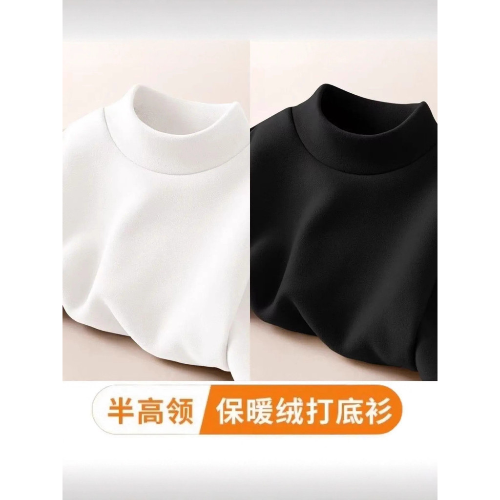 Manga comprida masculina dupla face velo quente meia gola alta camisa solta topo tamanho grande camiseta interna manga l