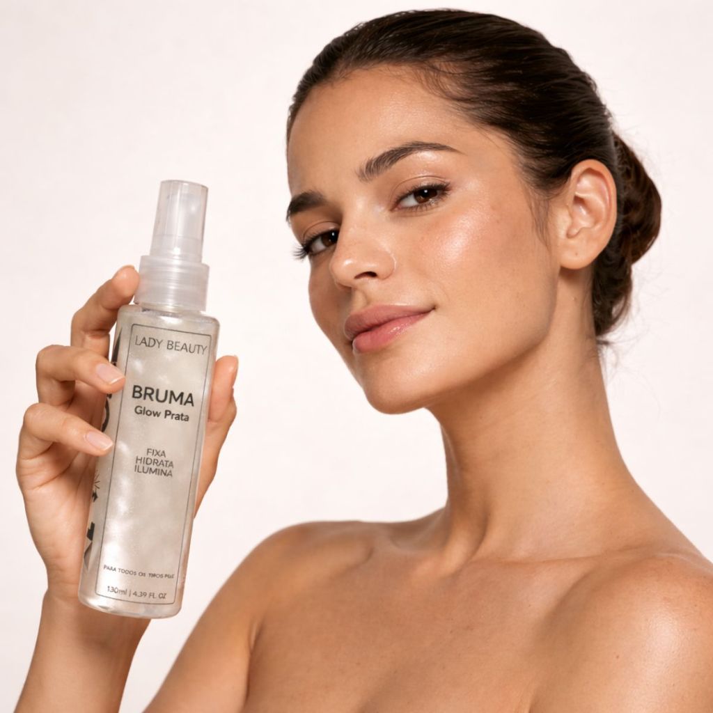Bruma Facial Glow Prata Lady Beauty Iluminadora Fixadora de Maquiagem Brilho Suave Uso Profissional — imagem 2 de 2