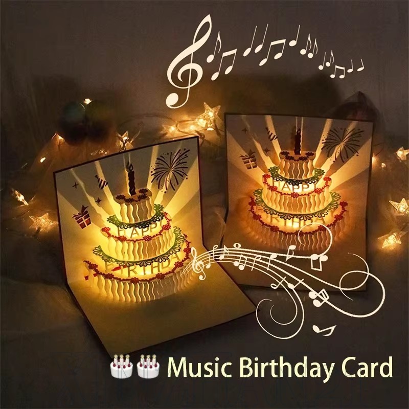 Cartão Musical De Aniversário Pop-up 3D-Tridimensional-Cartões Com Luz Led De Bênção De Bolo 3D DIY Age-Para Menina , Cr