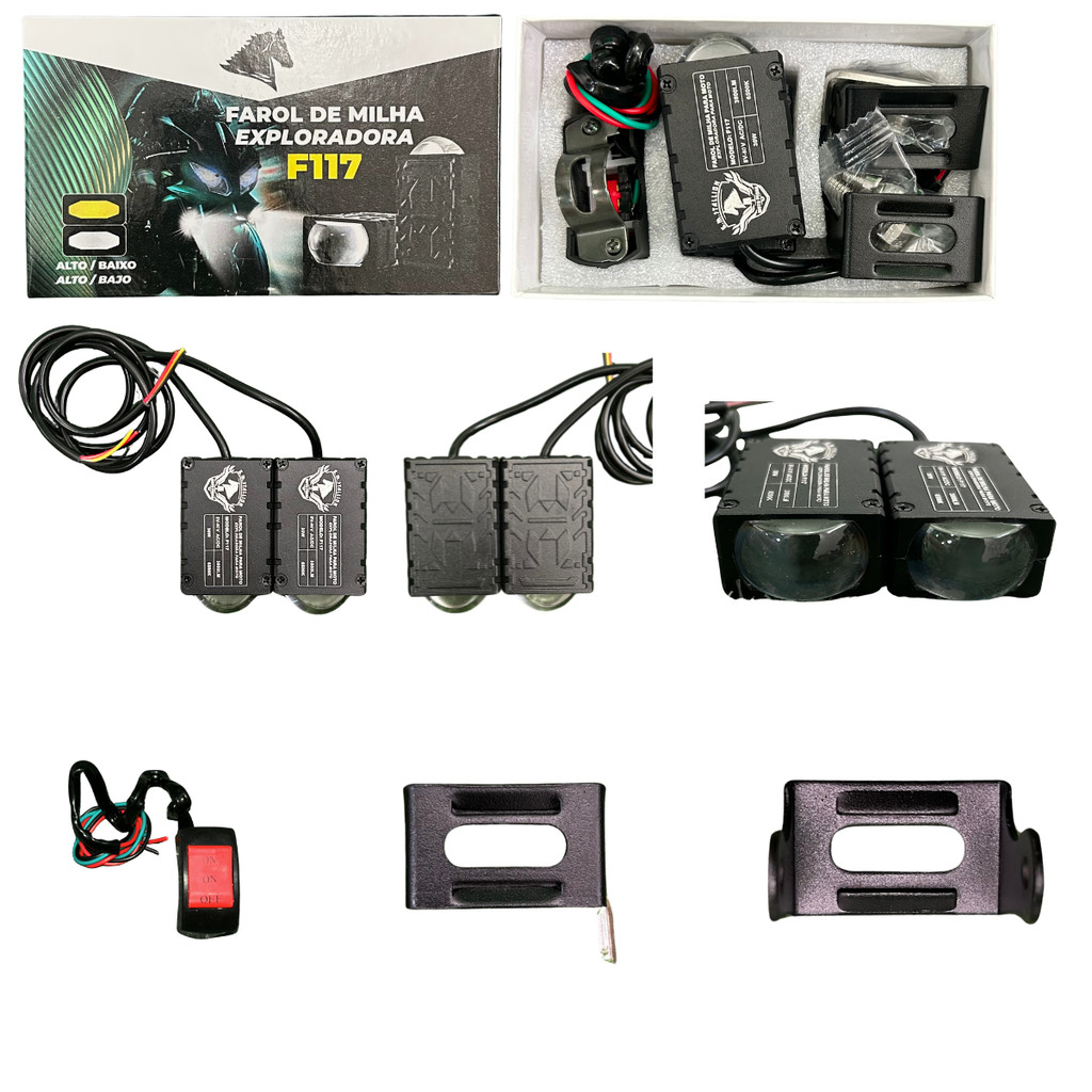 Farol Milha LED Branco/Amarelo Stallion 6500K + Suporte F117
