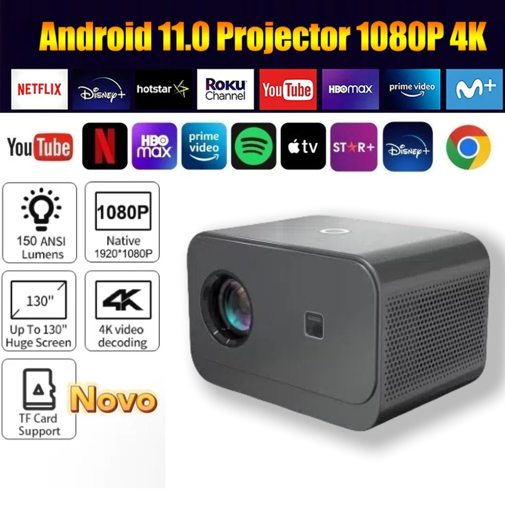 Projetor A11 Android TV 4K Dual Band WIFI Bluetooth  Cinema Portátil Escritório Sala