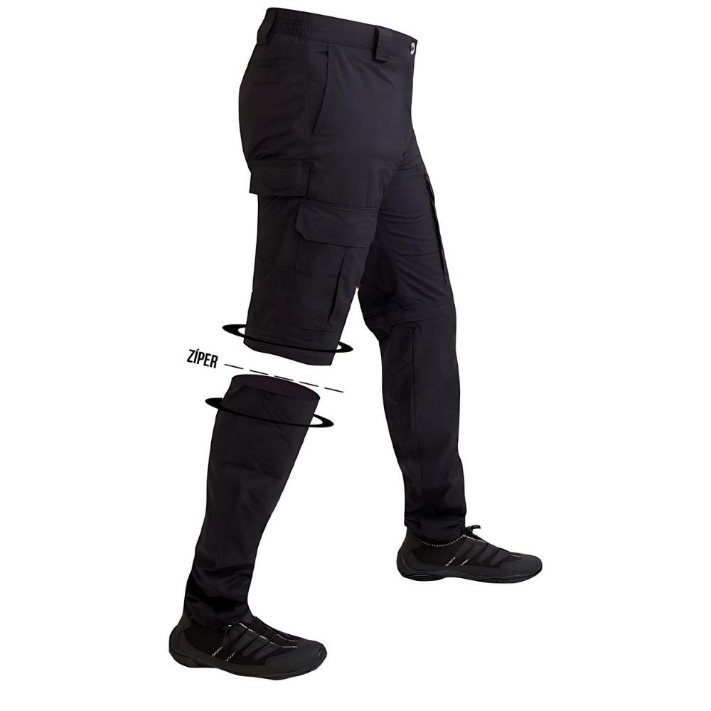 Calça de Pesca Masculina vira Bermuda Premium Mar Negro Preta
