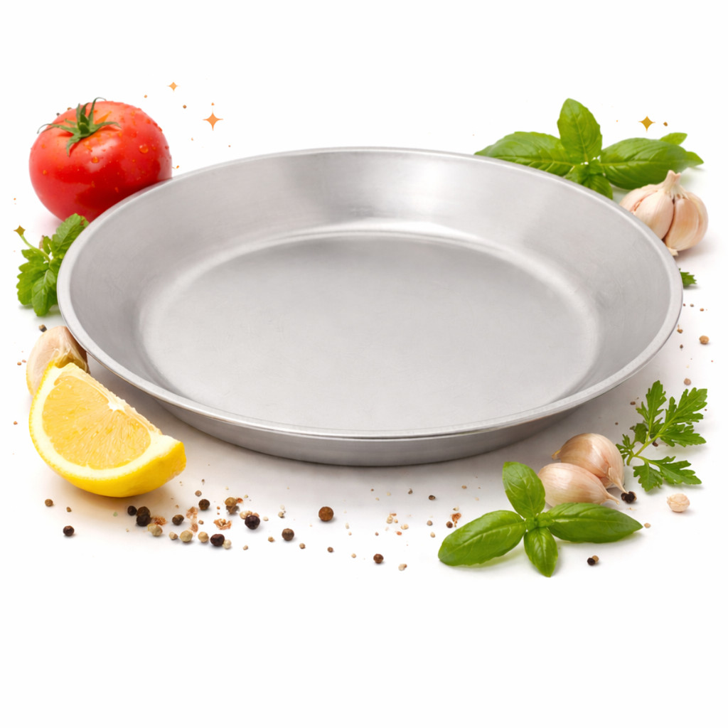 Bandeja Travessa Prato Redonda Para Servir De Aço Inox 23cm ou 24,5cm Porções